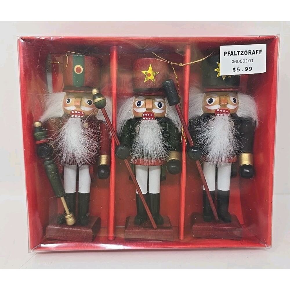 1990's Pfaltzgraff Nutcracker Soldier Wooden Christmas Ornaments New U269